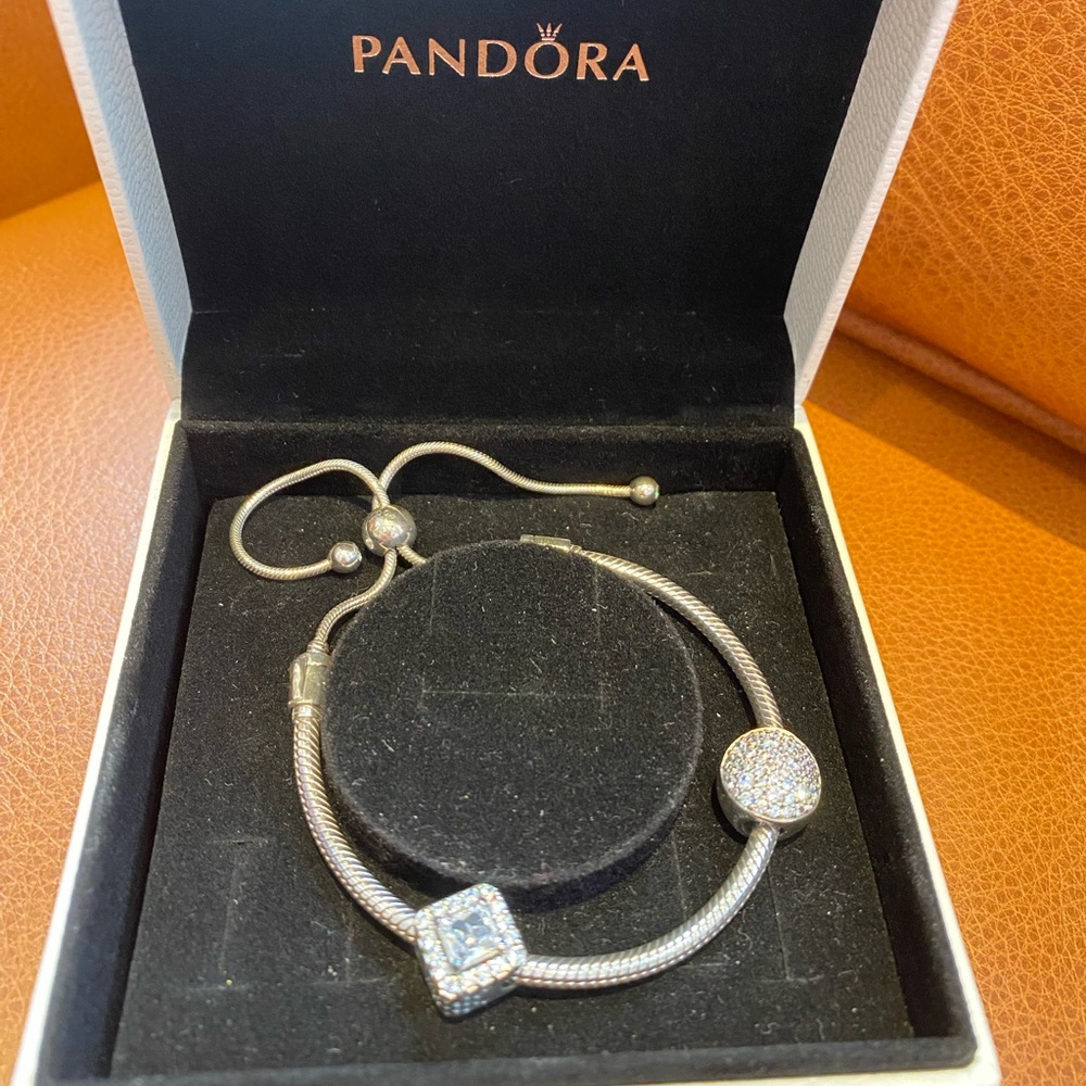 Pandora snake chain slider bracelet with two charms